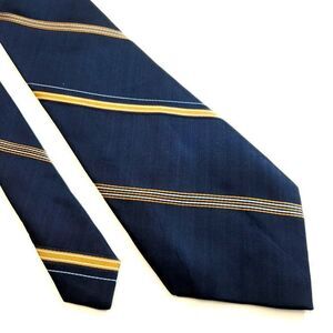 Perry Ellis Portfolio Blue Yellow Striped‎ Woven Wide Silk Tie